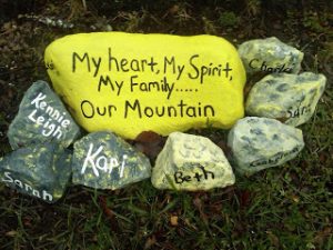 Rock garden - rocks with words painted on them