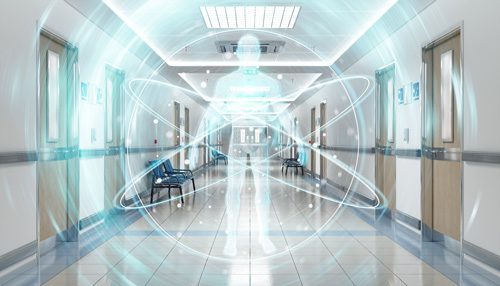 digital overlay of the human body on hospital corridor - alcohol